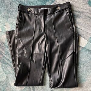Calvin Klein black leather straight leg pants